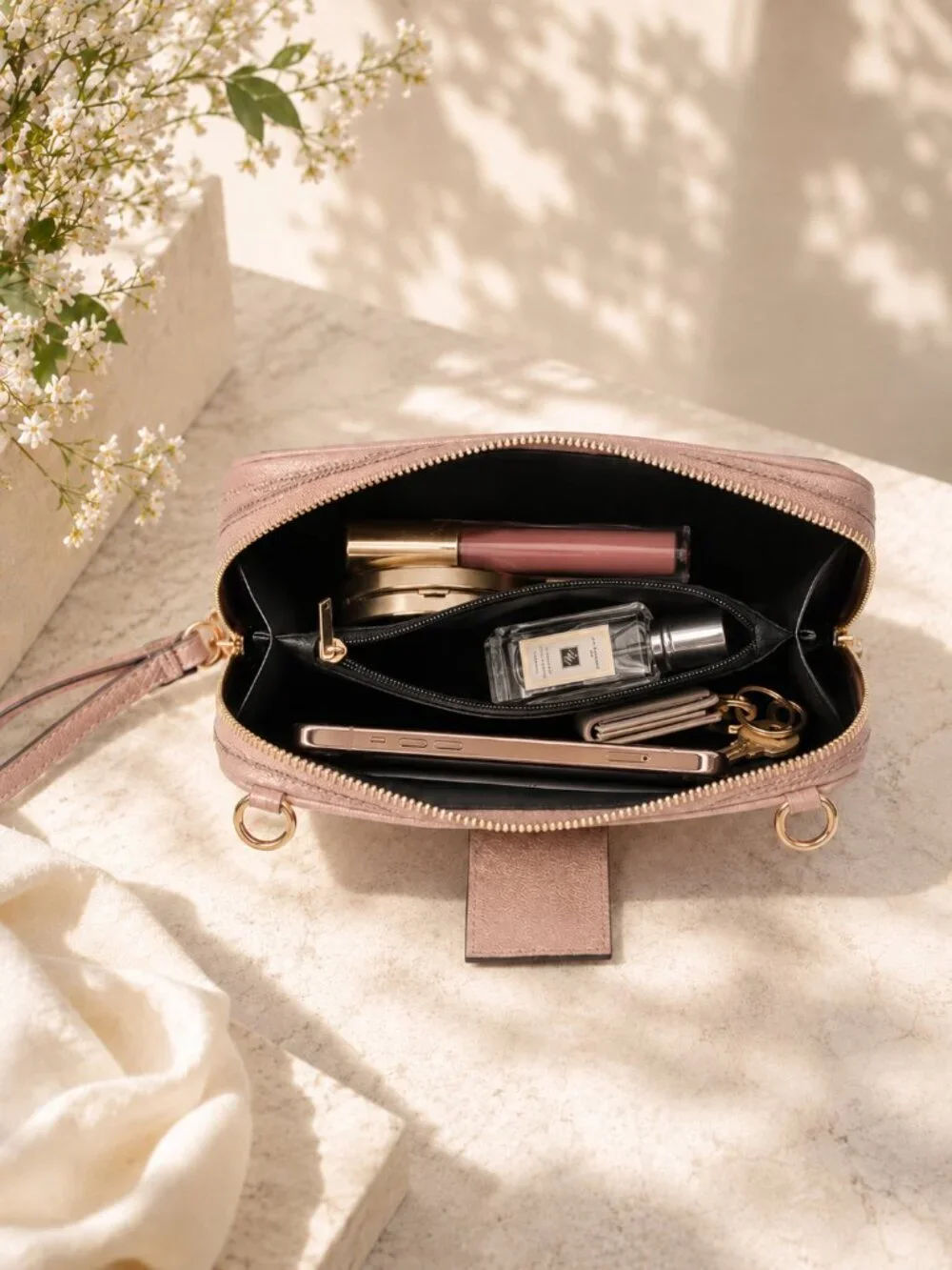 MKF Mia K Rose Gold Smartphone Wallet Crossbody Bag Vegan Leather Phone Purse